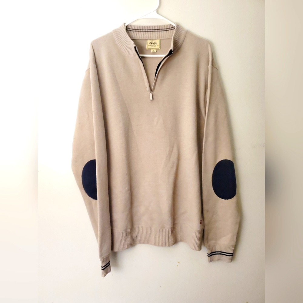 Ecko Unltd Mens Sweater 1/4 Button Neck XL Brown Long Sleeve Elbow Patch